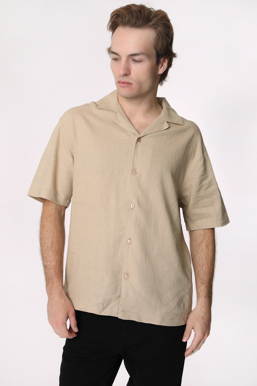 West49 Mens Linen Button-Up Khaki