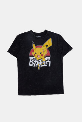 T-shirt délavé à l'acide imprimé Pikachu Pokémon homme