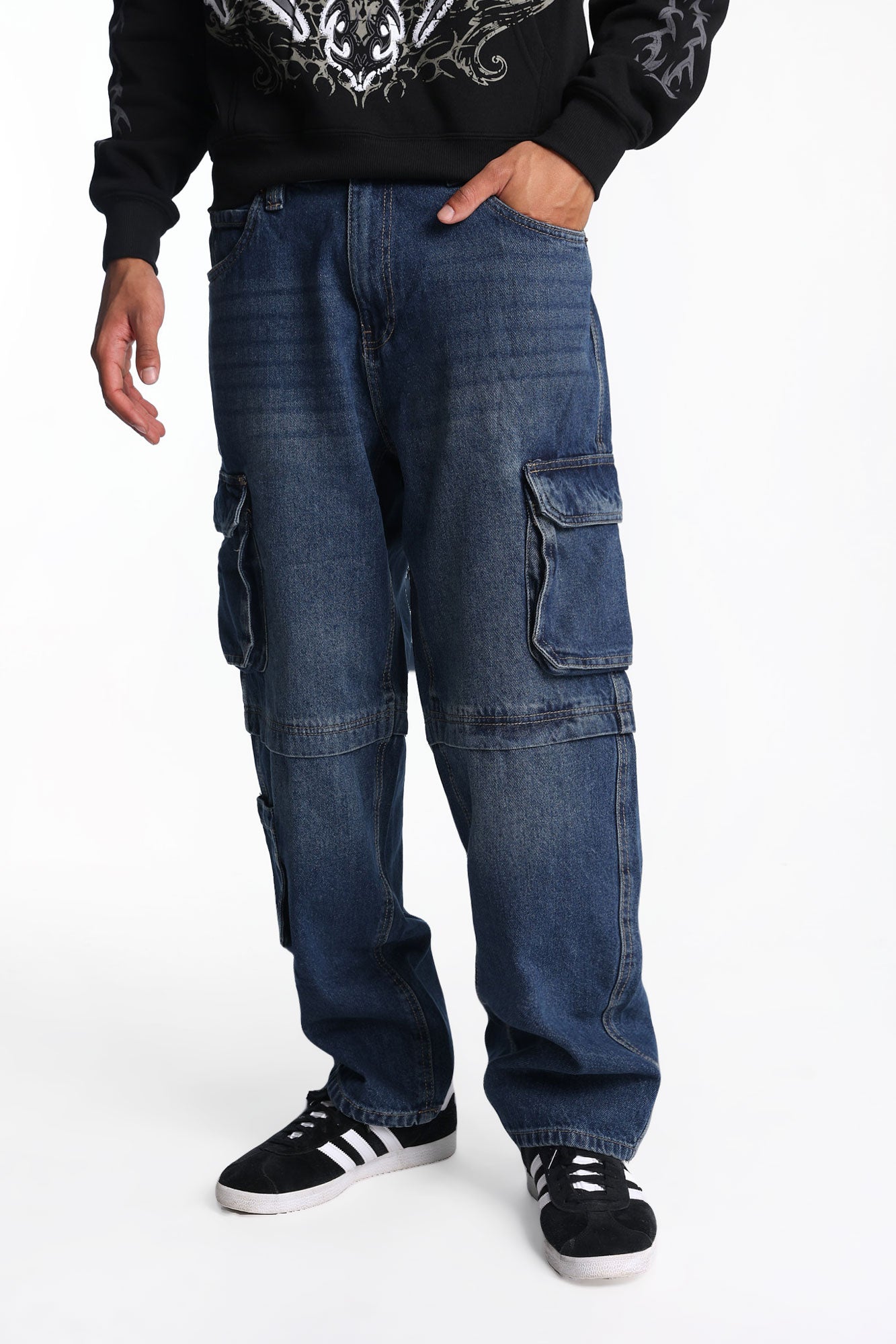 Faux Convertible Cargo Jeans - Rinse Denim /