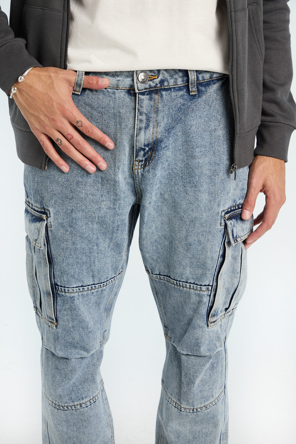 Mens Light Stonewash Cargo Jeans Mens Light Stonewash Cargo Jeans