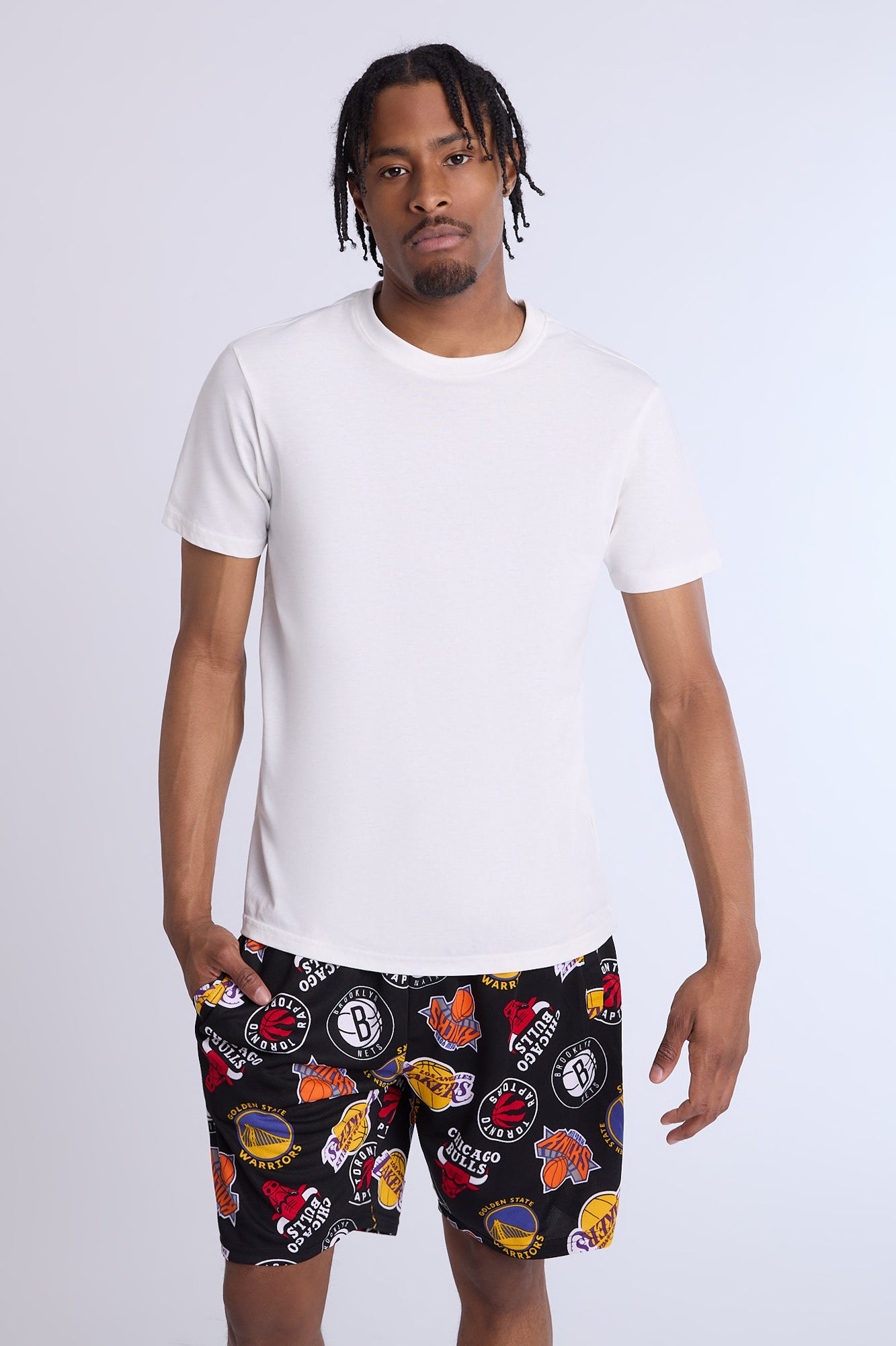 Mens Allover Print NBA Mesh Shorts - Black /