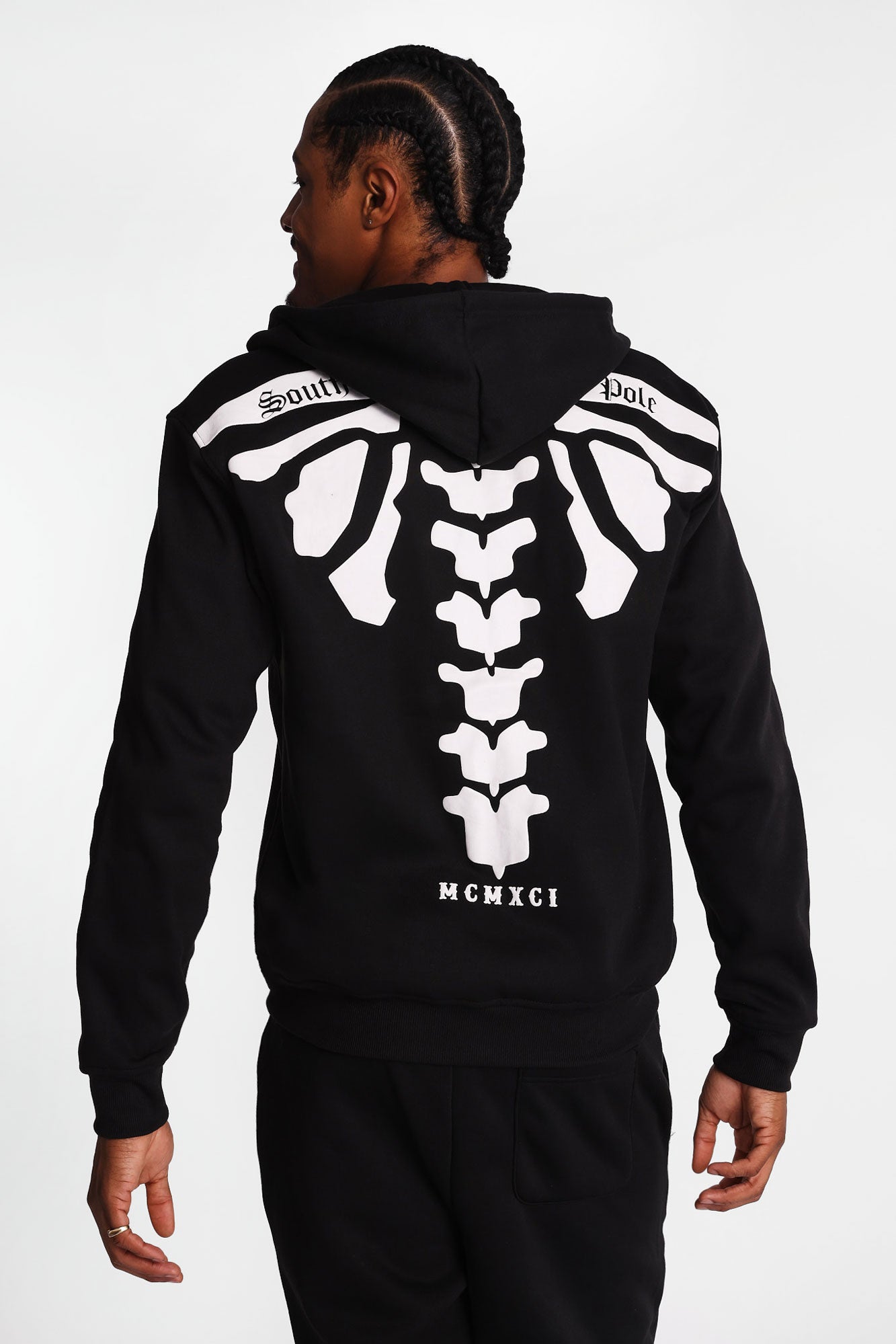 Southpole Skull & Spine Zip-Up Hoodie - Black /