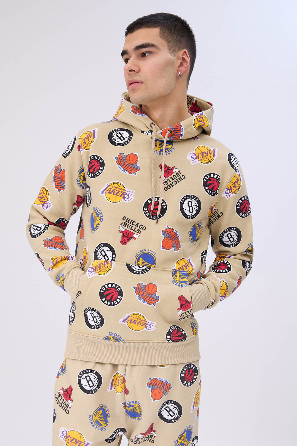 Mens Allover NBA Logo Print Hoodie Mens Allover NBA Logo Print Hoodie