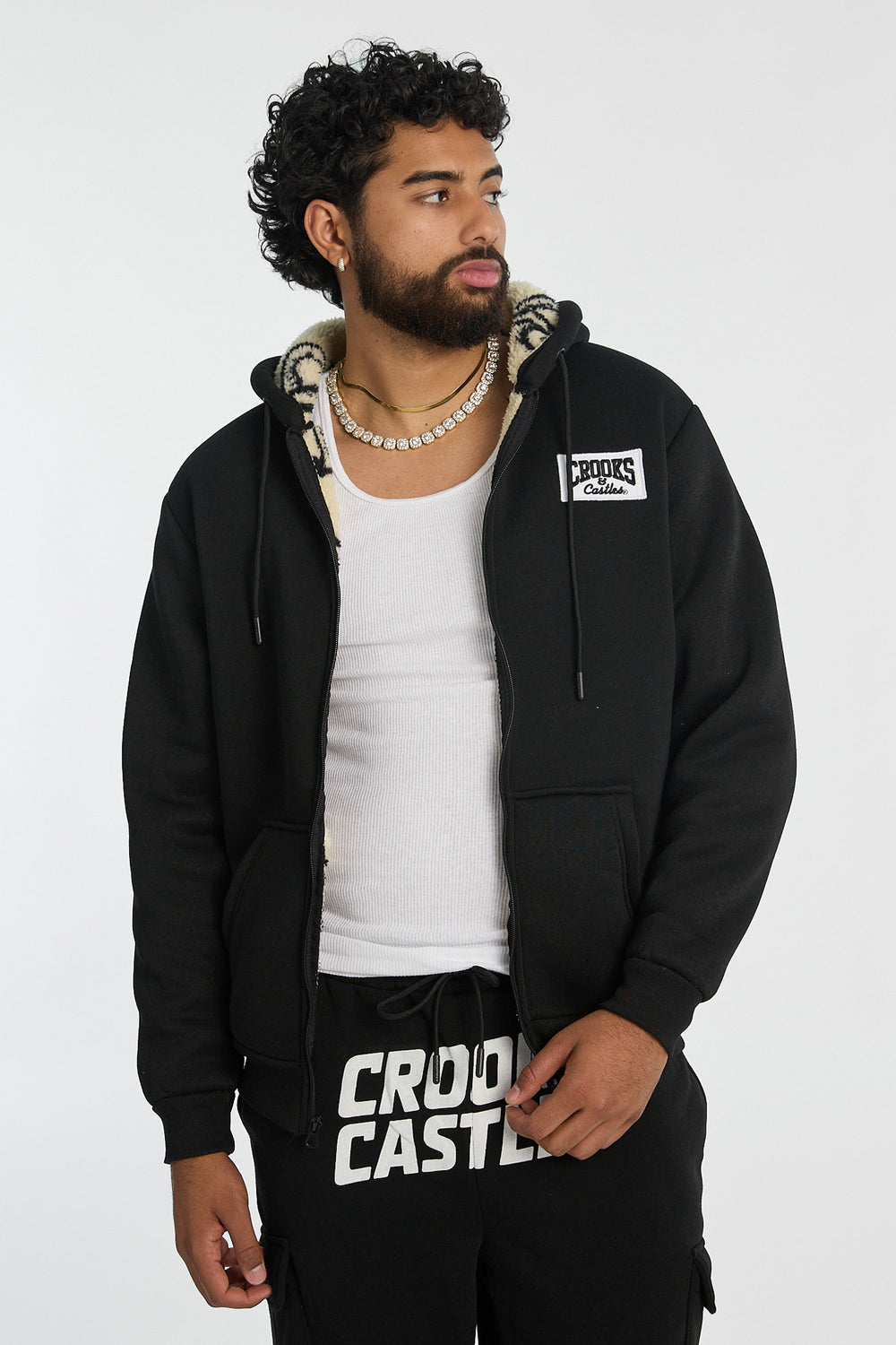 Mens Crooks & Castles Sherpa Lined Zip-Up Hoodie Mens Crooks & Castles Sherpa Lined Zip-Up Hoodie