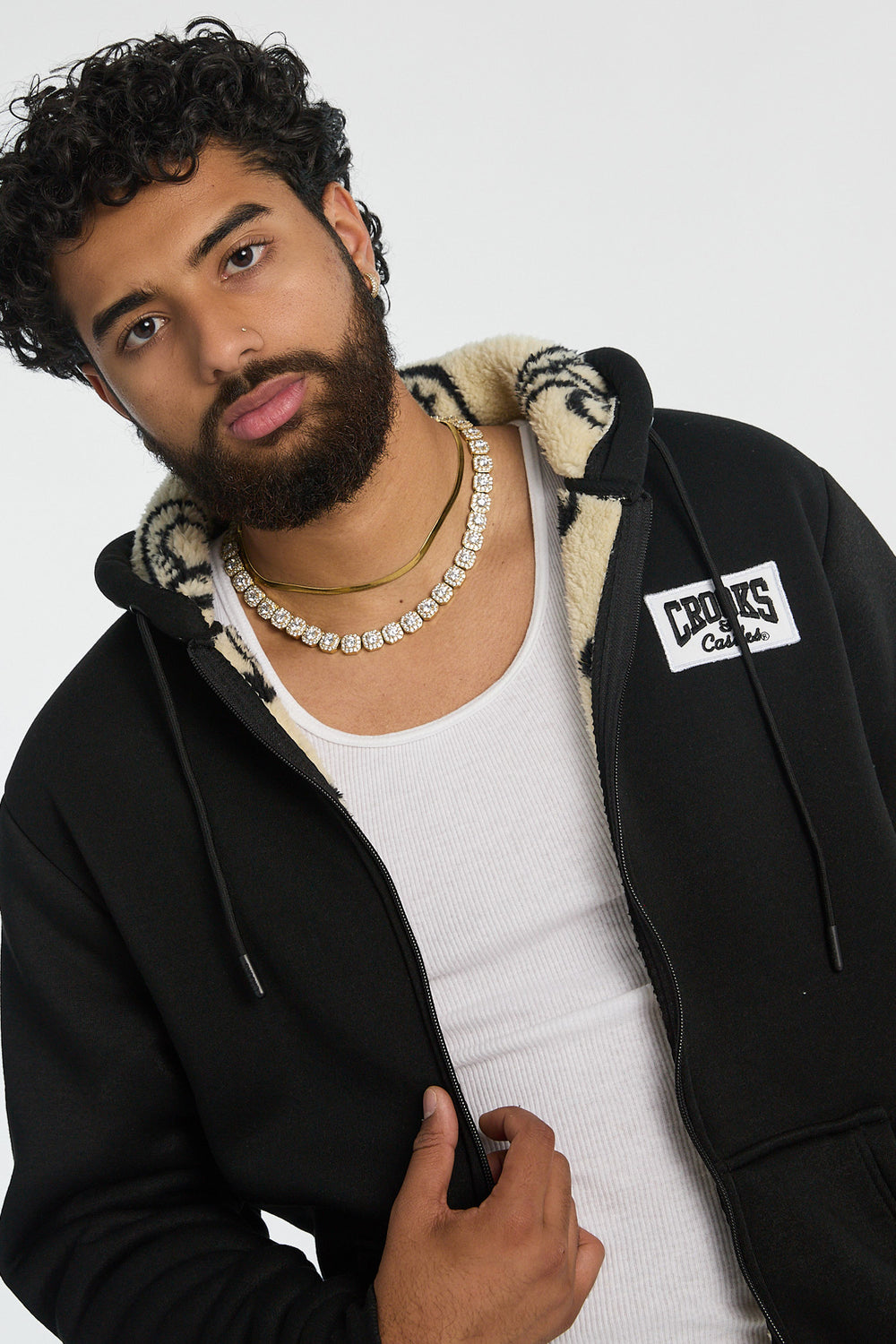 Mens Crooks & Castles Sherpa Lined Zip-Up Hoodie Mens Crooks & Castles Sherpa Lined Zip-Up Hoodie
