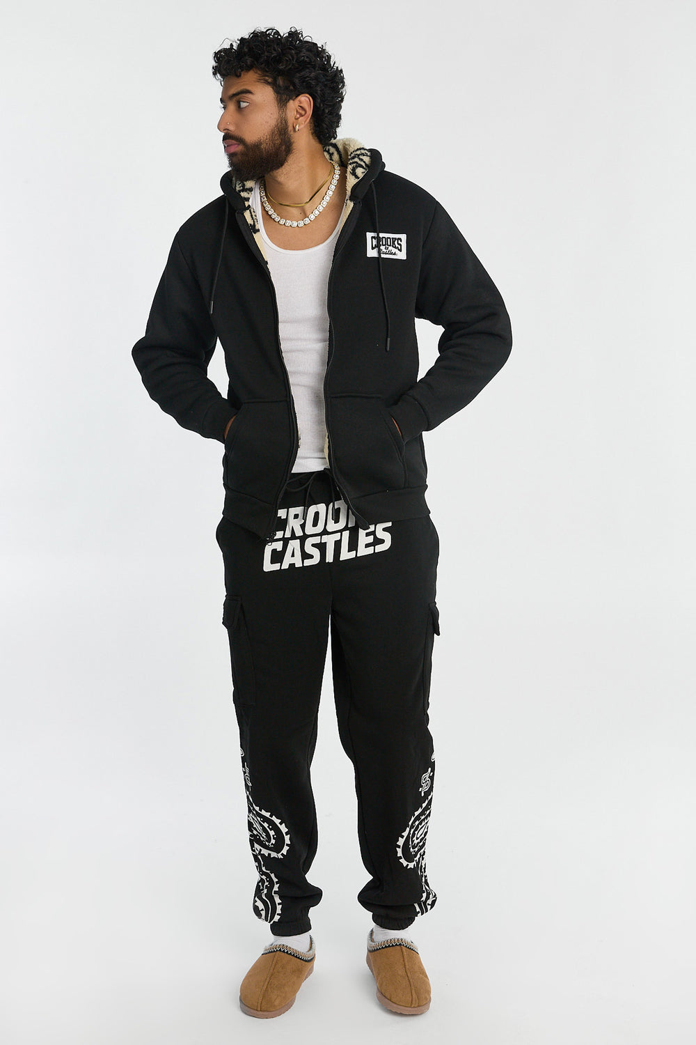 Mens Crooks & Castles Sherpa Lined Zip-Up Hoodie Mens Crooks & Castles Sherpa Lined Zip-Up Hoodie