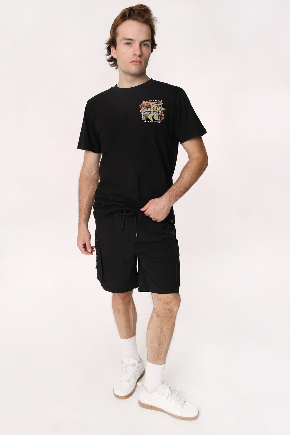 West49 Mens Nylon Cargo Shorts with Zip Black