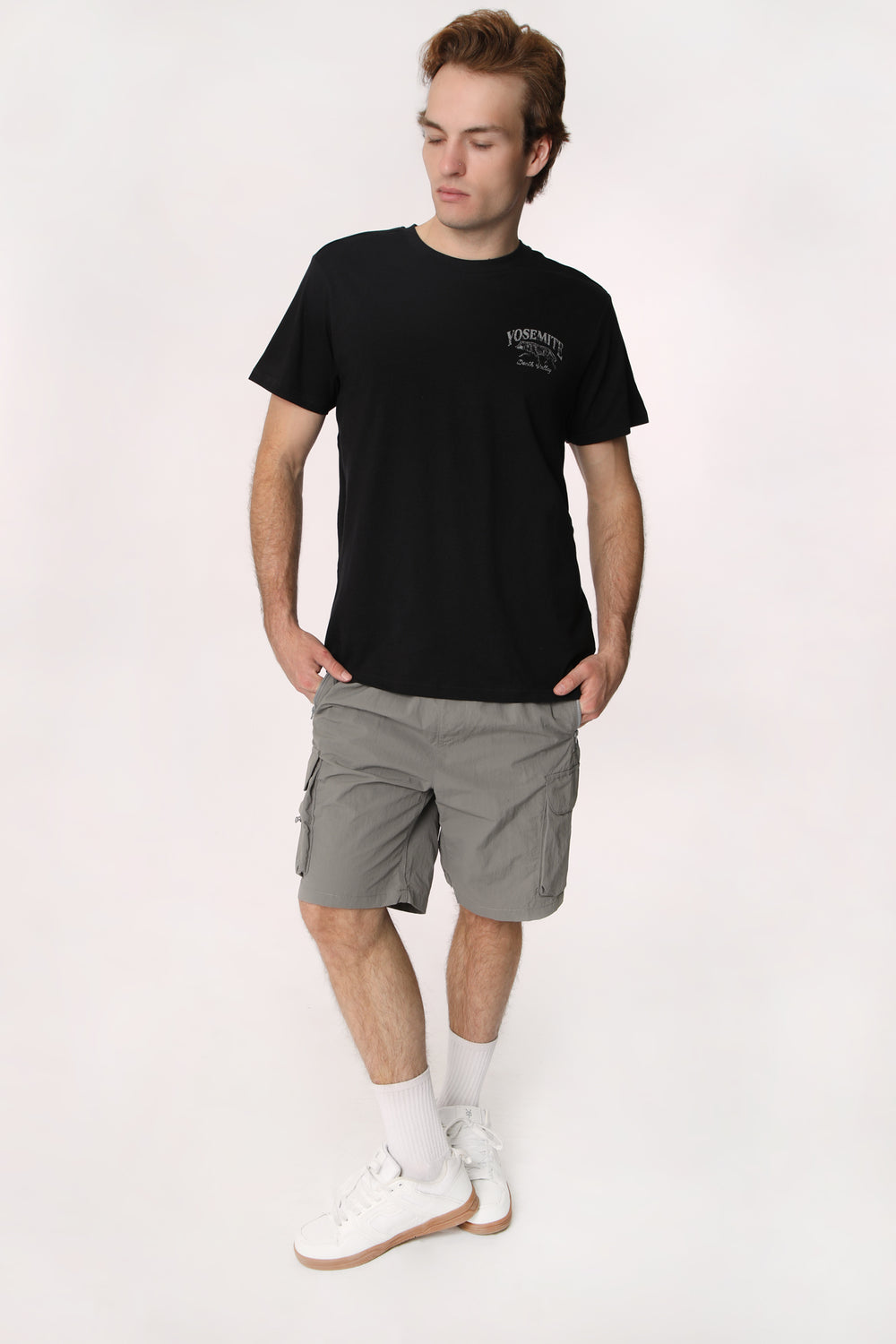 West49 Mens Nylon Cargo Shorts with Zip Charcoal