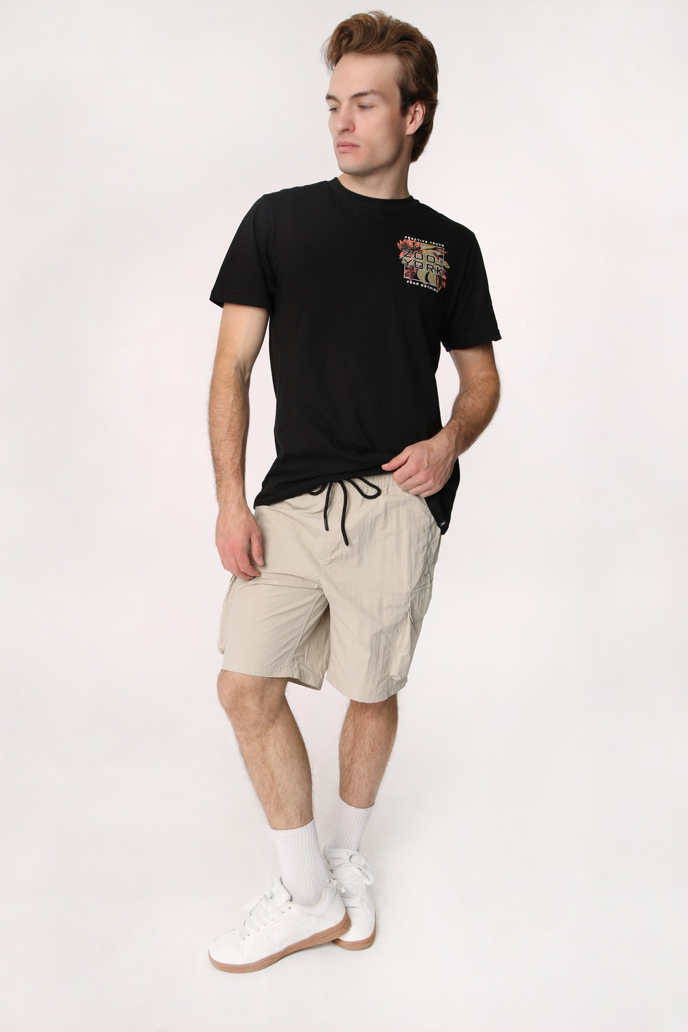 West49 Mens Nylon Cargo Shorts with Zip Natural