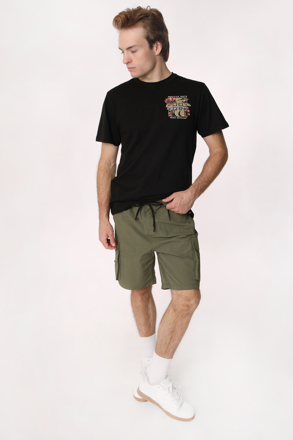 West49 Mens Nylon Cargo Shorts with Zip Dark Green