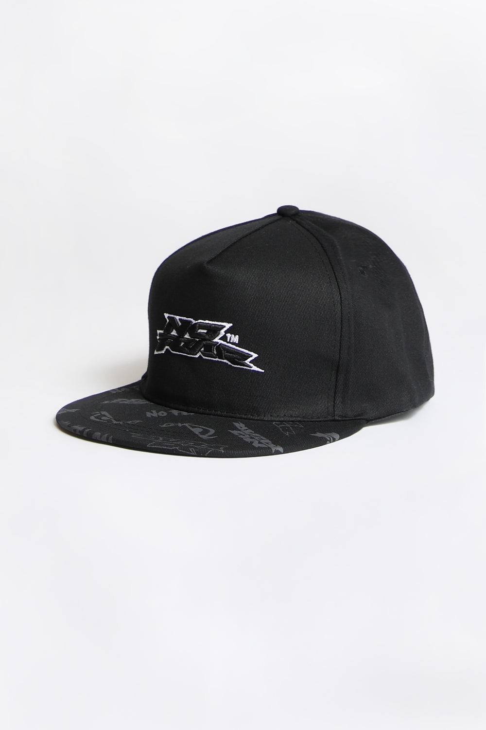 No Fear Mens Embroidered Logo Flat Brim Hat Black