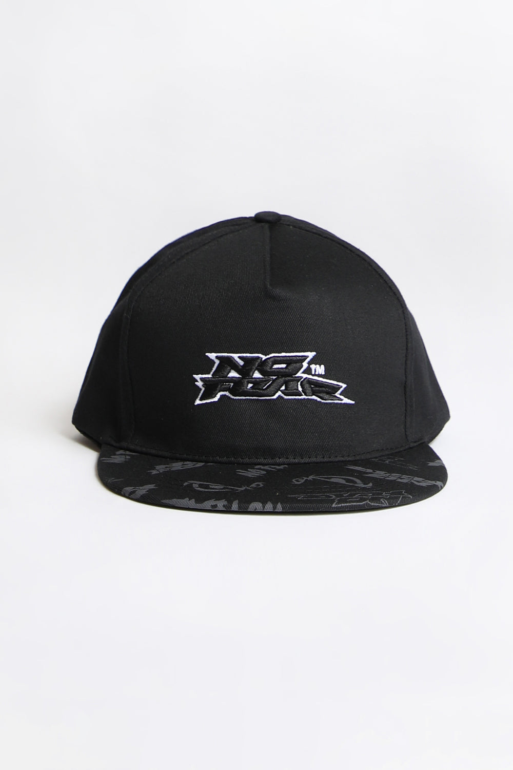 No Fear Mens Embroidered Logo Flat Brim Hat Black