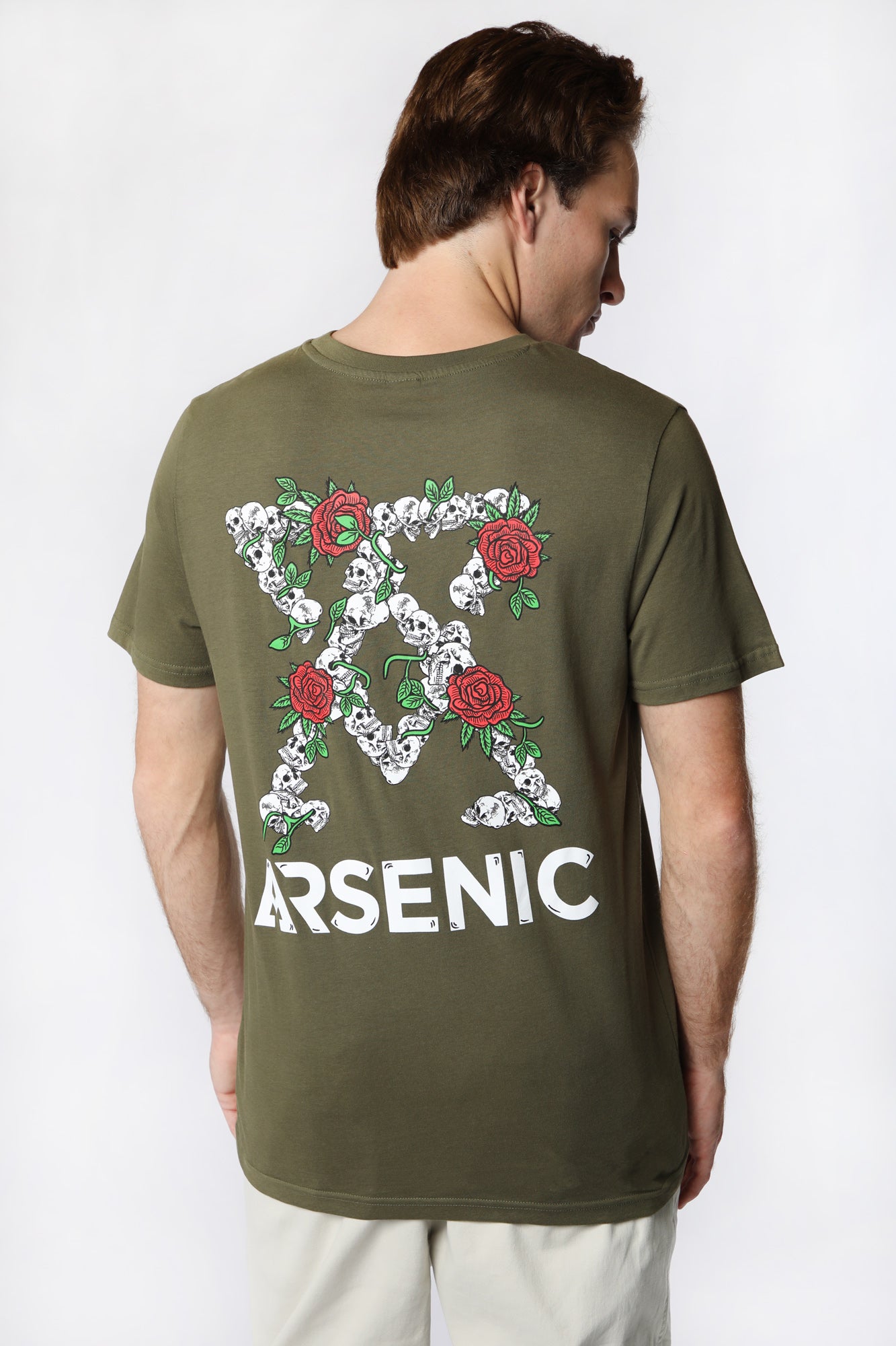 Arsenic Mens Skulls & Roses T-Shirt - Dark Green /