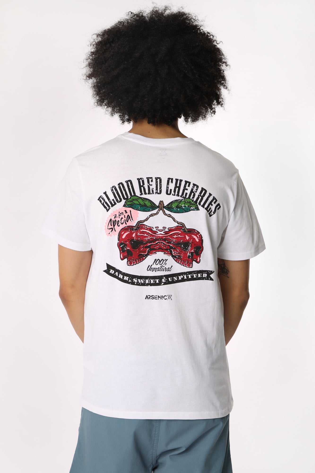 Arsenic Mens Blood Red Cherries T-Shirt - Black with White /