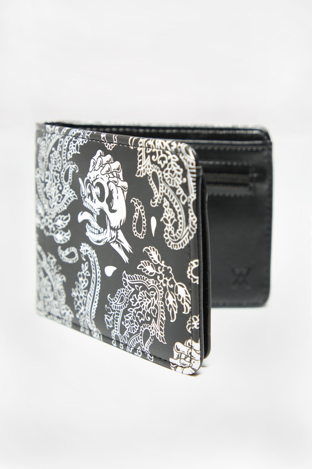 Arsenic Skull and Paisley Print Faux Leather Wallet Black