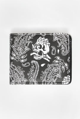 Arsenic Skull and Paisley Print Faux Leather Wallet