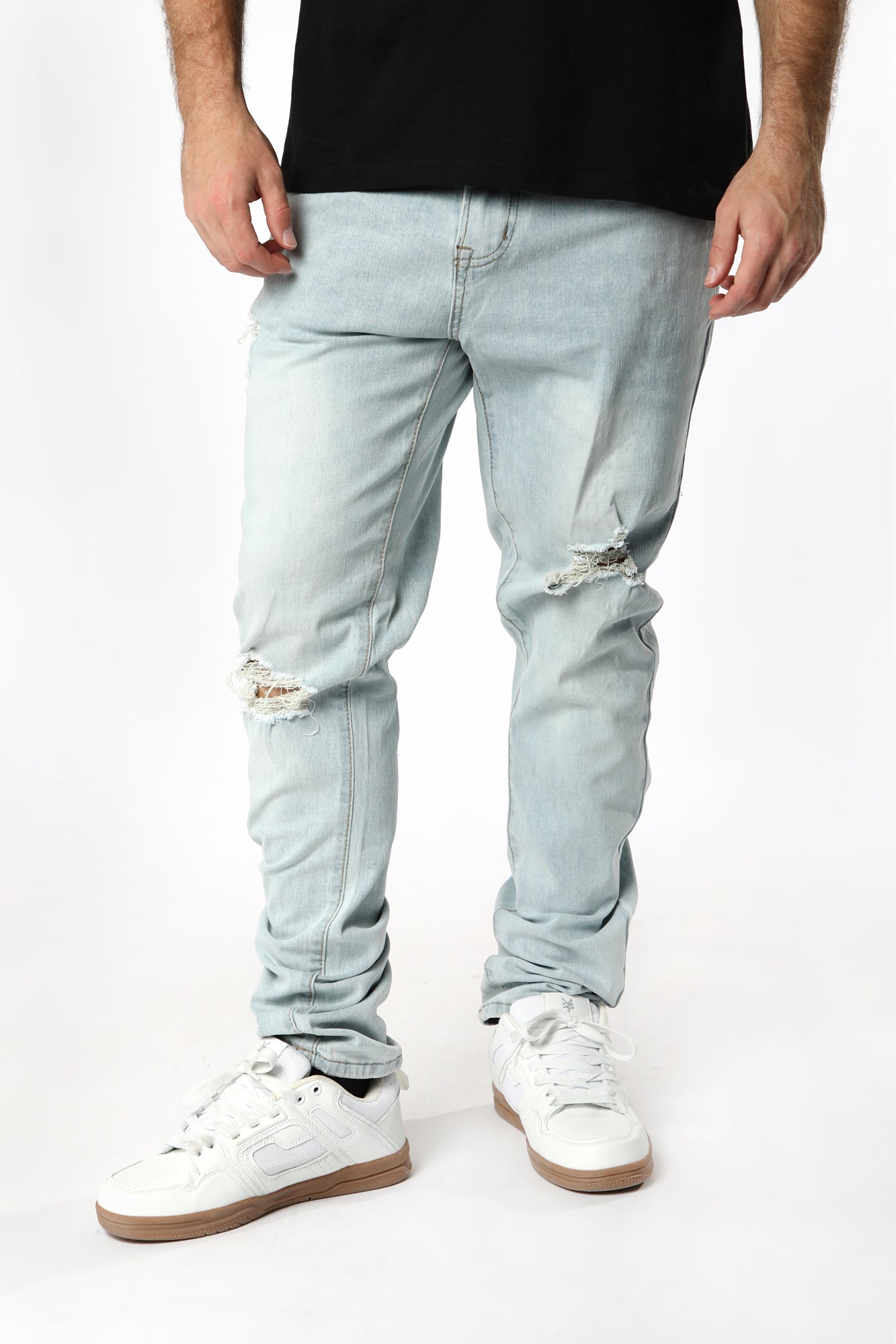 West49 Mens Distressed Skinny Jeans - Light Blue /