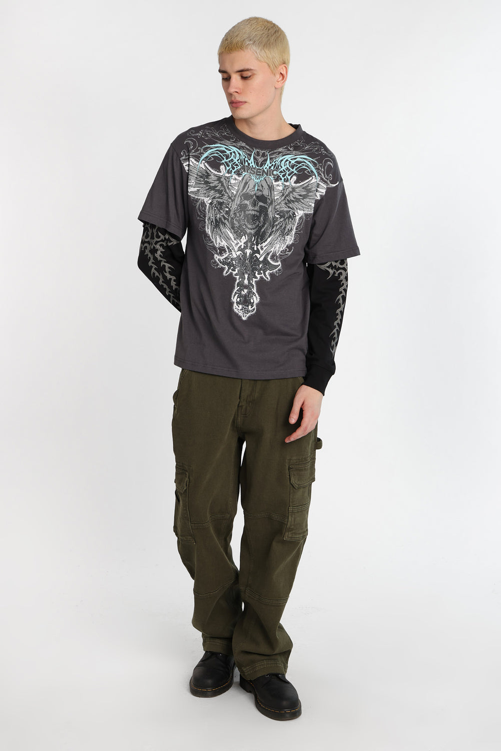 Arsenic Skull Graphic Long Sleeve 2-Fer Tee Arsenic Skull Graphic Long Sleeve 2-Fer Tee
