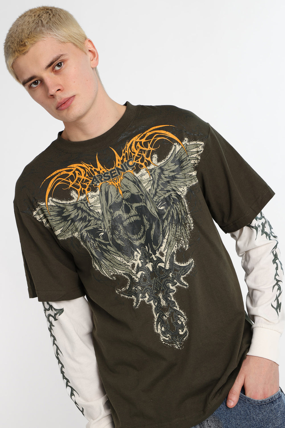 Arsenic Skull Graphic Long Sleeve 2-Fer Tee Arsenic Skull Graphic Long Sleeve 2-Fer Tee