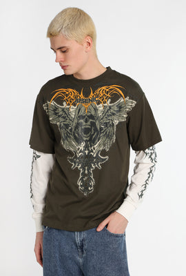 T-shirt à manches longues superposé imprimé crâne Arsenic