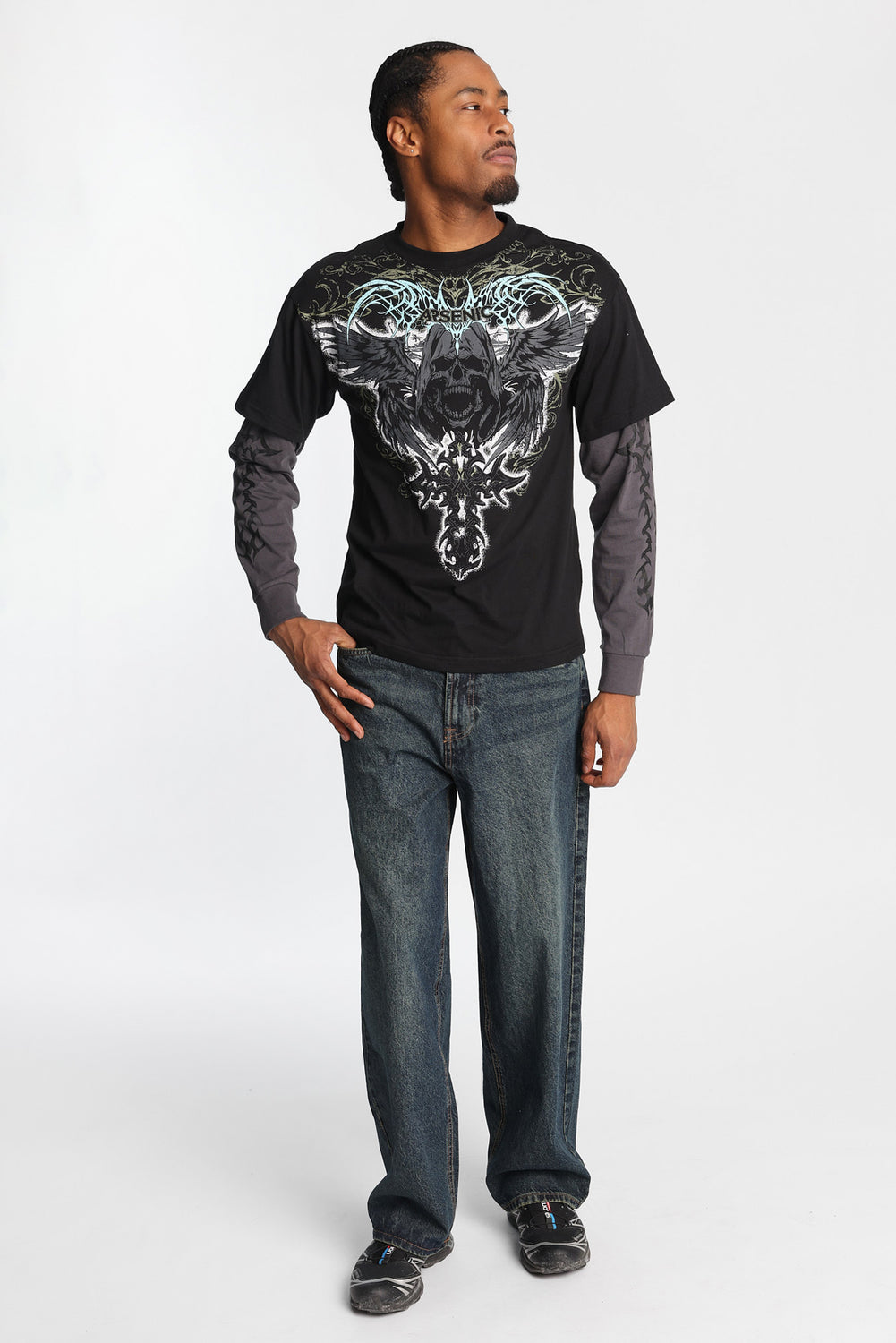 Arsenic Skull Graphic Long Sleeve 2-Fer Tee Arsenic Skull Graphic Long Sleeve 2-Fer Tee