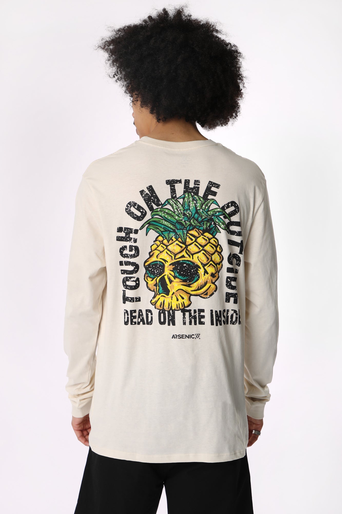 Arsenic Mens Pineapple Skull Long Sleeve Top - Cream /