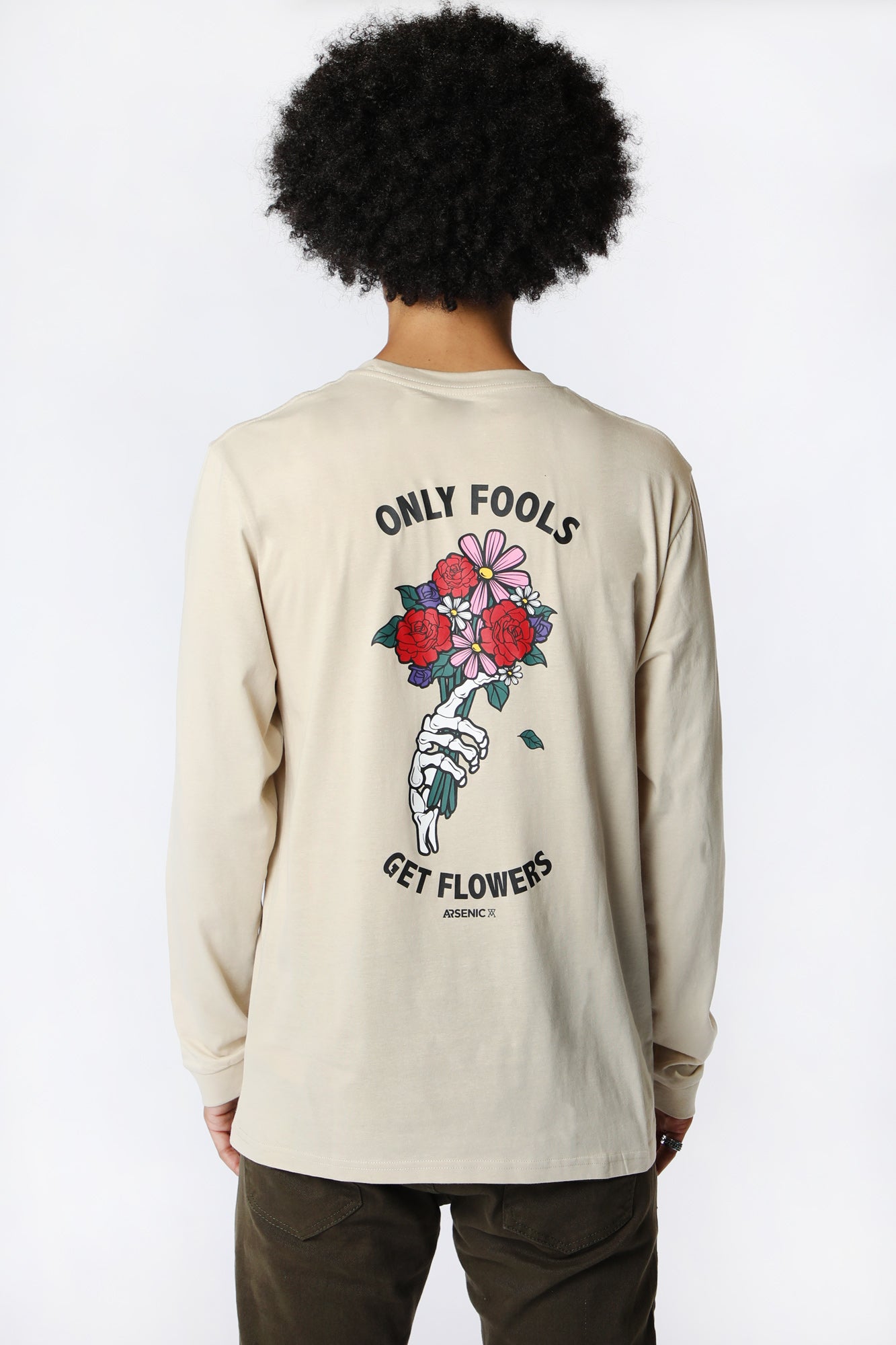 Arsenic Mens Only Fools Get Flowers Long Sleeve Top - Natural /