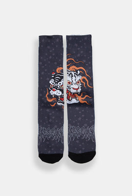 Arsenic Flame Tiger Printed Crew Socks