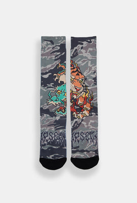 Arsenic Tiger & Dragon Printed Crew Socks