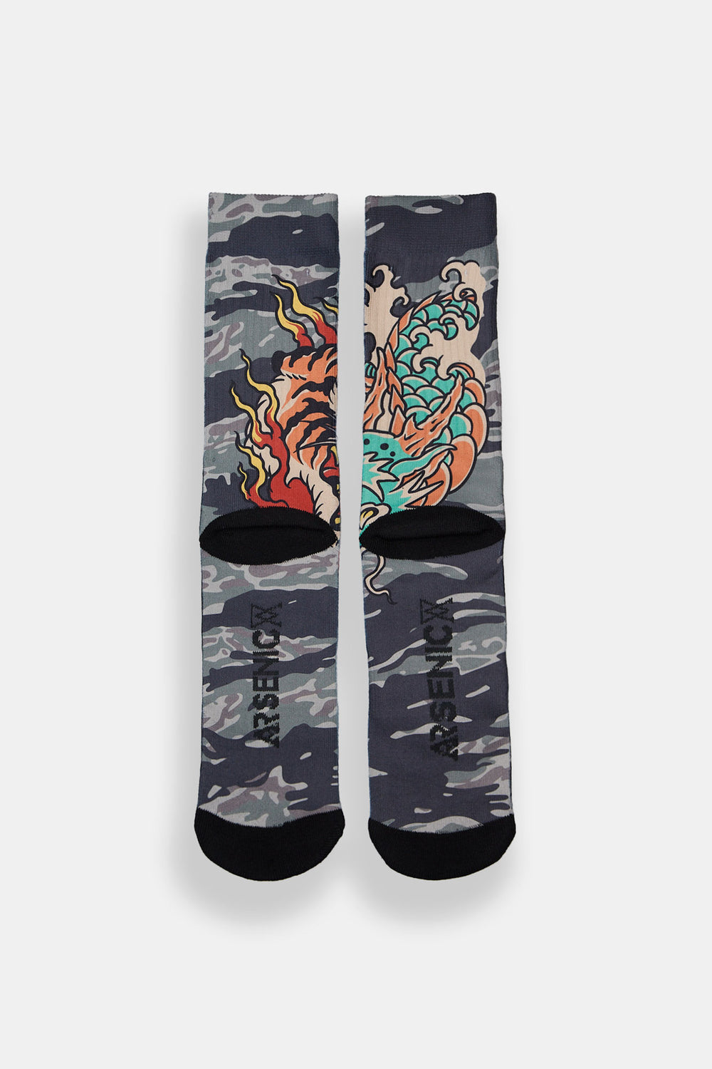 Arsenic Tiger & Dragon Printed Crew Socks Arsenic Tiger & Dragon Printed Crew Socks