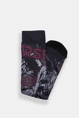 Arsenic Red Cross Skull Printed Crew Socks