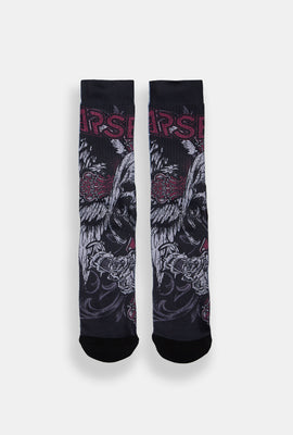 Arsenic Red Cross Skull Printed Crew Socks