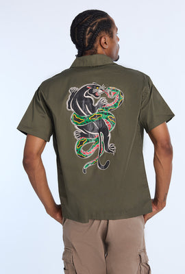 Arsenic Mens Panther & Snake Twill Button-Up