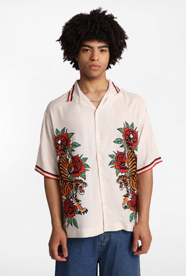 Arsenic Tiger & Rose Graphic Button-Up Shirt