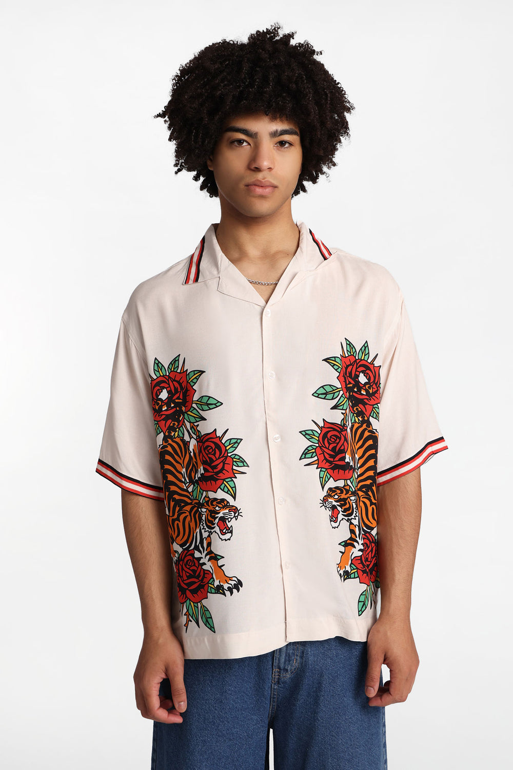 Arsenic Tiger & Rose Graphic Button-Up Shirt Arsenic Tiger & Rose Graphic Button-Up Shirt