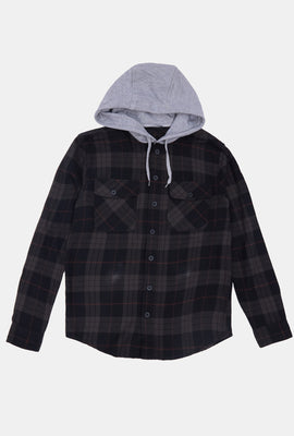 Arsenic Mens Hooded Plaid Button-Up