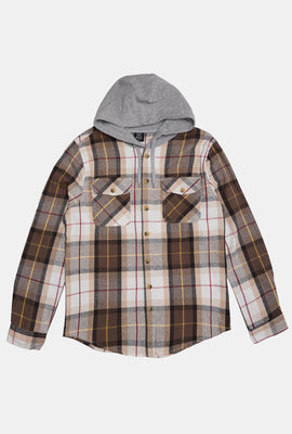 Arsenic Mens Hooded Plaid Button-Up