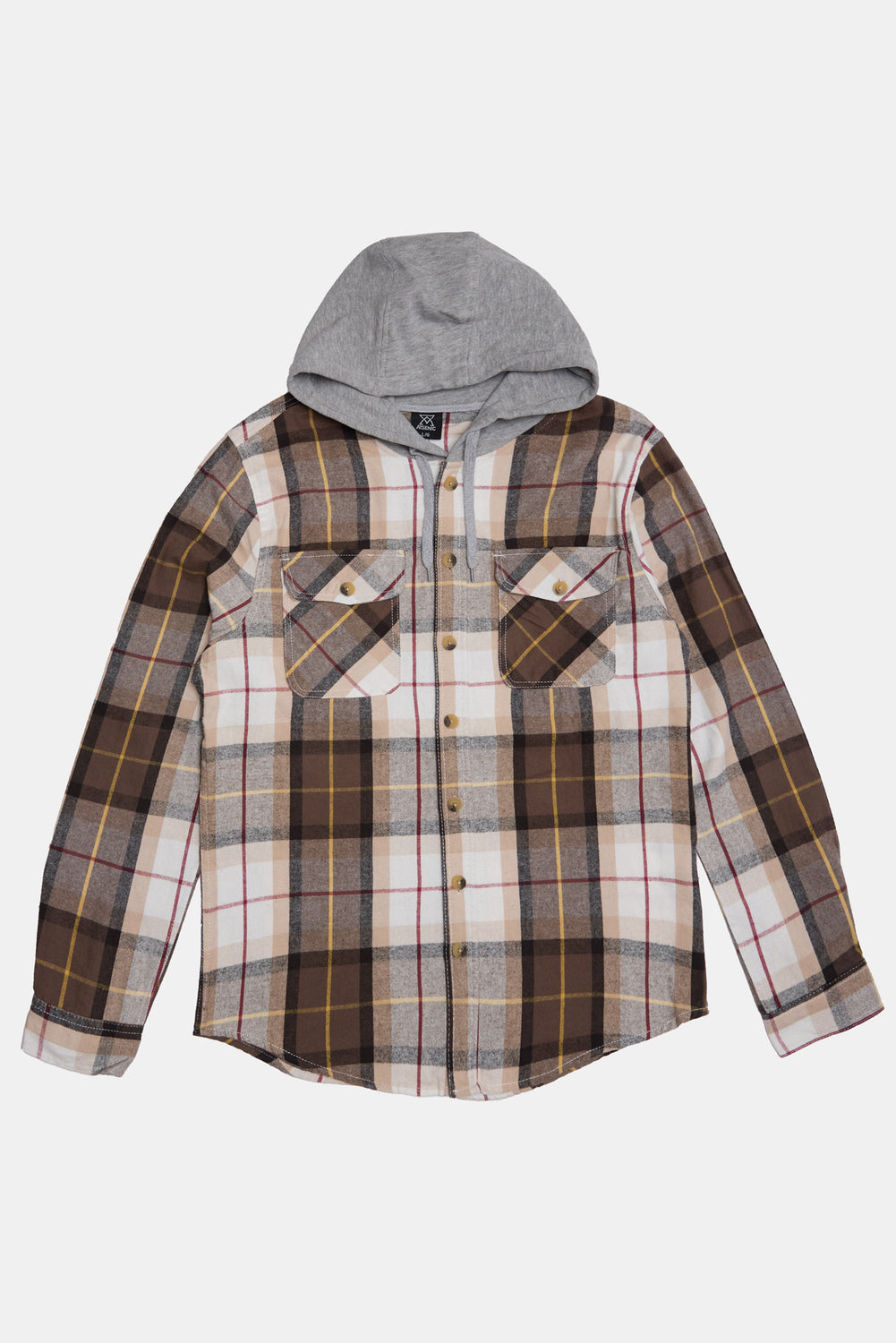 Arsenic Mens Hooded Plaid Button Up Sand S P