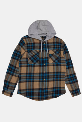 Arsenic Mens Hooded Plaid Button-Up