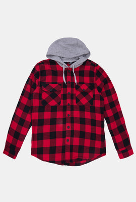 Arsenic Mens Hooded Plaid Button-Up