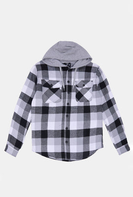 Arsenic Mens Hooded Plaid Button-Up