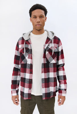 Arsenic Mens Hooded Plaid Button-Up