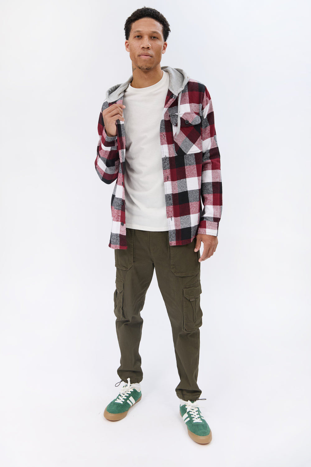 Arsenic Mens Hooded Plaid Button-Up Arsenic Mens Hooded Plaid Button-Up