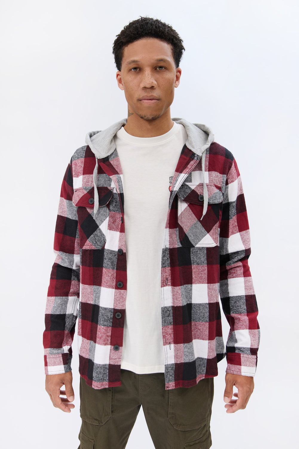 Arsenic Mens Hooded Plaid Button-Up Arsenic Mens Hooded Plaid Button-Up