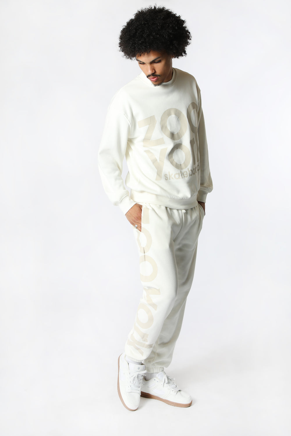 Sweatshirt Imprimé Logo Zoo York Unisexe Blanc casse