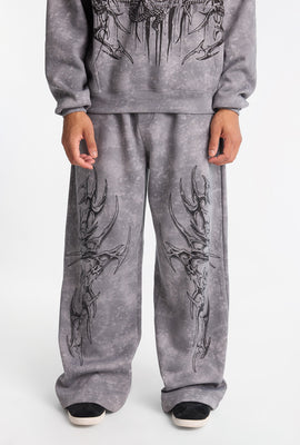 Pantalon en molleton à jambe ultra-ample délavé Arsenic