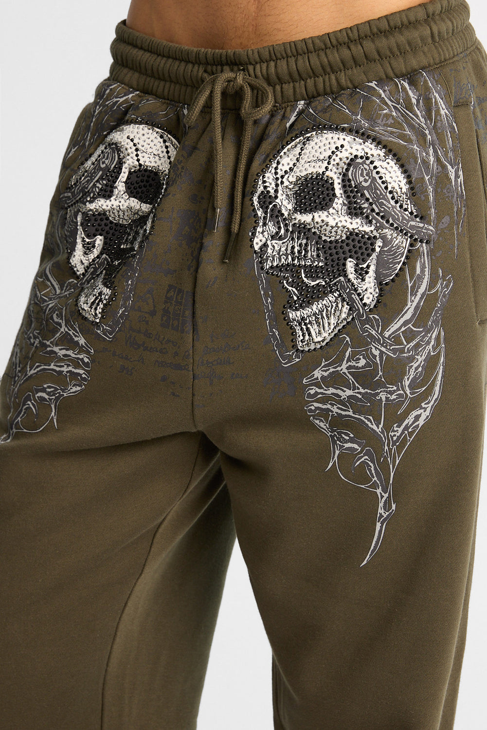Pantalon en molleton à jambe ample à crânes et strass Arsenic Pantalon en molleton à jambe ample à crânes et strass Arsenic