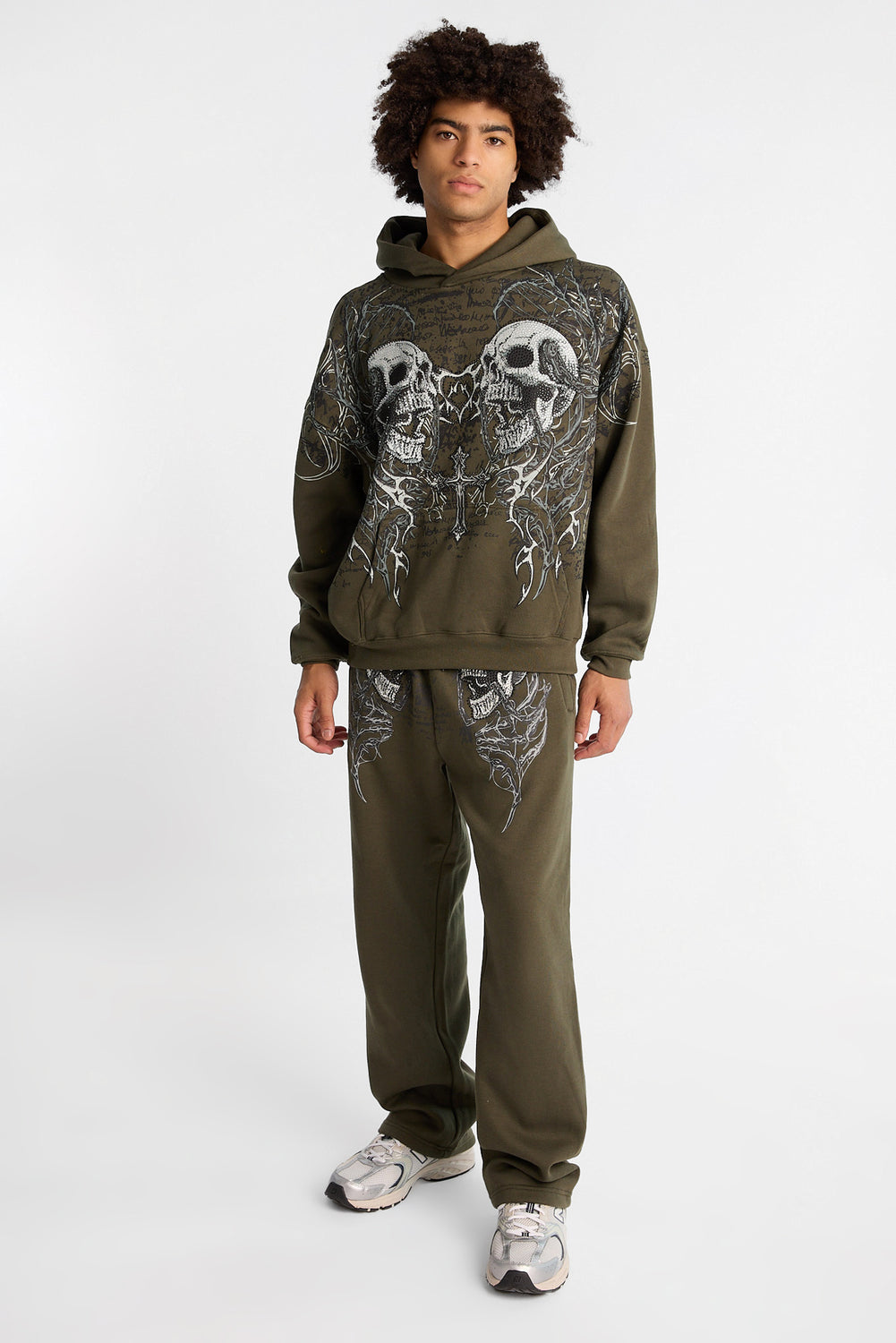Pantalon en molleton à jambe ample à crânes et strass Arsenic Pantalon en molleton à jambe ample à crânes et strass Arsenic