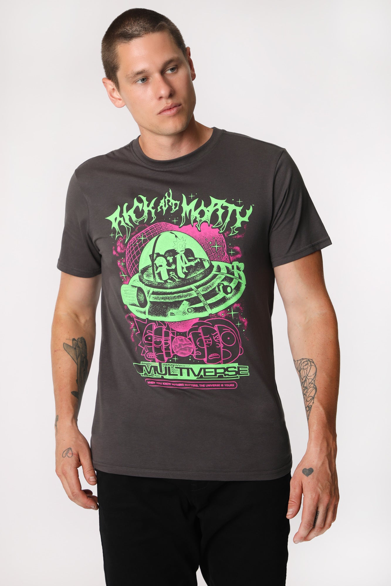 Mens Rick and Morty Multiverse T-Shirt - Charcoal /