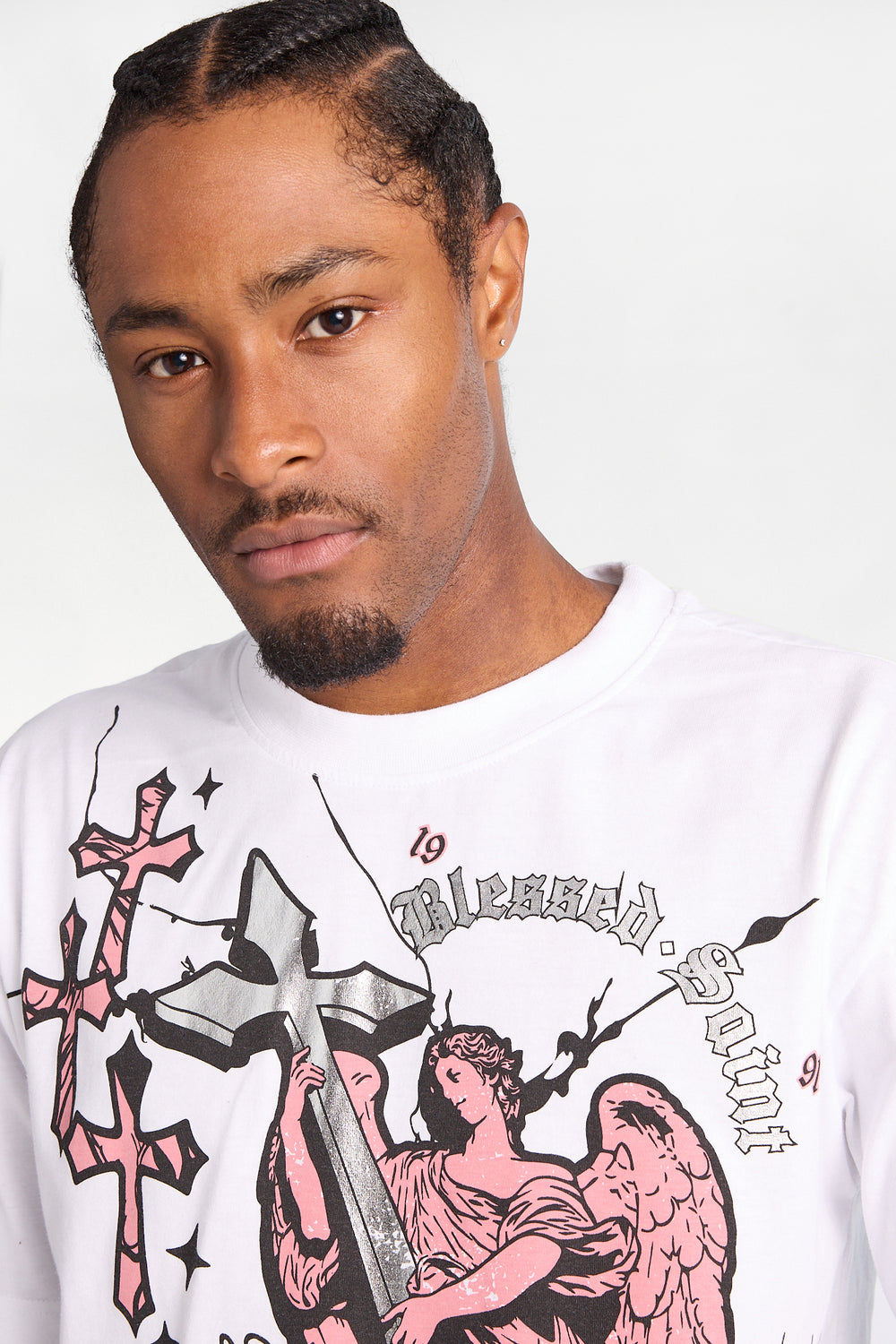 Southpole Blessed Saint Foil Graphic Tee Southpole Blessed Saint Foil Graphic Tee